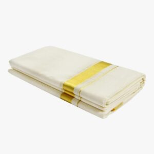 Men's Kasavu Kerala Double Mundu Dhoti (cream, Free Size)