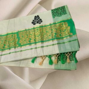 Kerala Tissue Kasavu Saree with floral designs