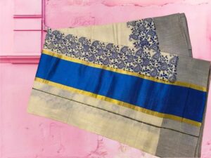 Kerala Tissue Kasavu Saree with design