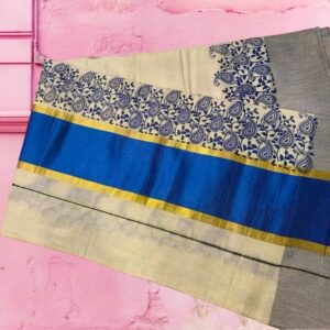 Kerala Tissue Kasavu Saree with design