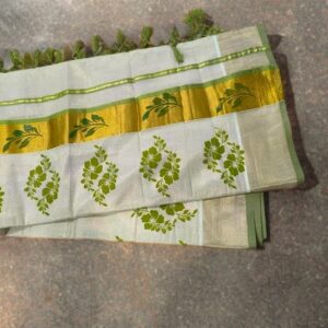Kerala Tissue Kasavu Saree with design and kujalam