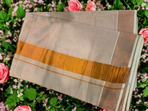 Kerala Tissue  copper Kasavu Saree 