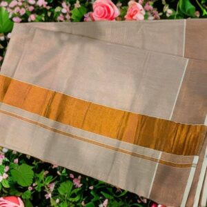 Kerala Tissue  copper Kasavu Saree 