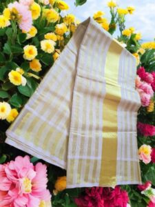 Kerala Tissue line Kasavu Saree