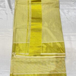 Women's Kerala Kasavu Golden Tissue Plain Saree